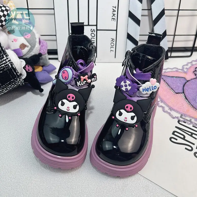 

2024 Sanrio Anime Kuromi Girls Martin Boots Kawaii Doll Shoes Girl Heart Sweet Cute Cartoon Waterproof Indoor Shoes Gift for Kid