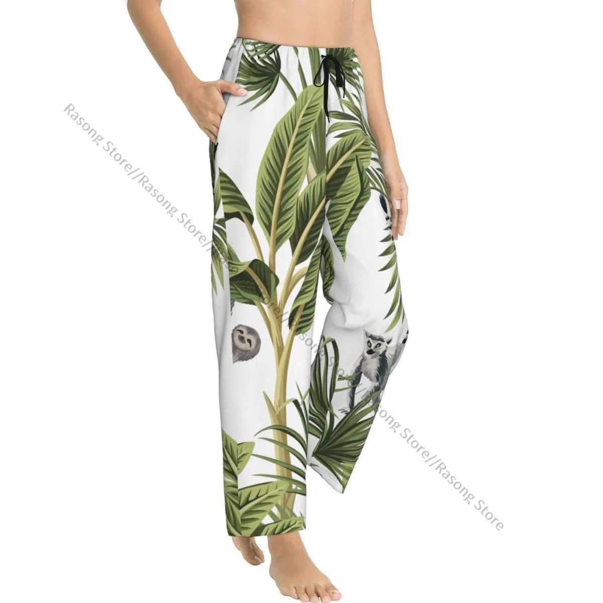 Cozy Flannel Pajama Pants for Women Exotic Botanical Jungle Sleep Bottoms Home Loungewear