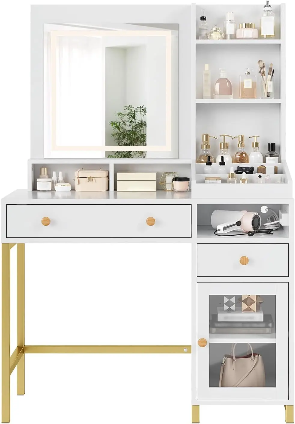 1 طاولة زينة بمرآة أكريليك LED من الحديد الأكريليك