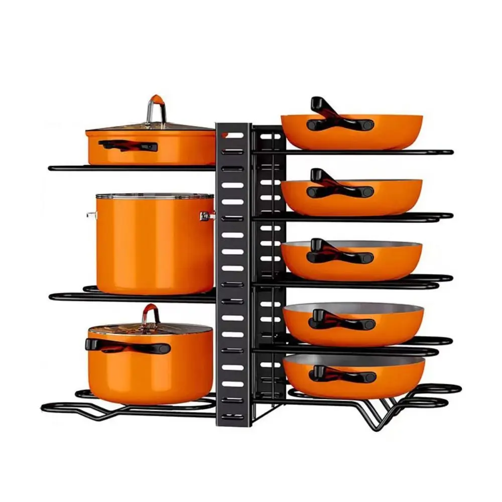 Metal 5/8 Tiers Pan Pot Organizer Bilateral Removable Pots and Pans Organizer Rack Space-saving Adjustable