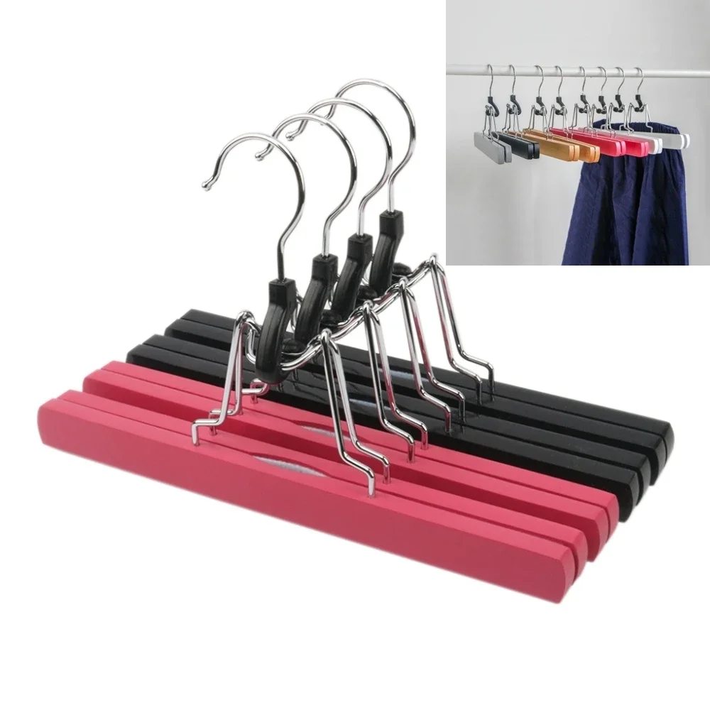 10PCS Hotel Neat Wardrobe Skirt Hanger Wooden No Trace Clip Type Storage Drying Rack Trouser Clothes Collection Home Anti Fall