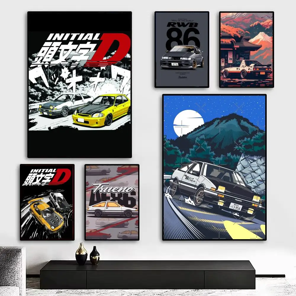 Initial Drift Car AE86TAKUMI Jdm Car Poster Kunstdruck Wanddekoration, ideal für Wohnzimmer, Schlafzimmer, Bar, Salon und als Geschenk für zu Hause