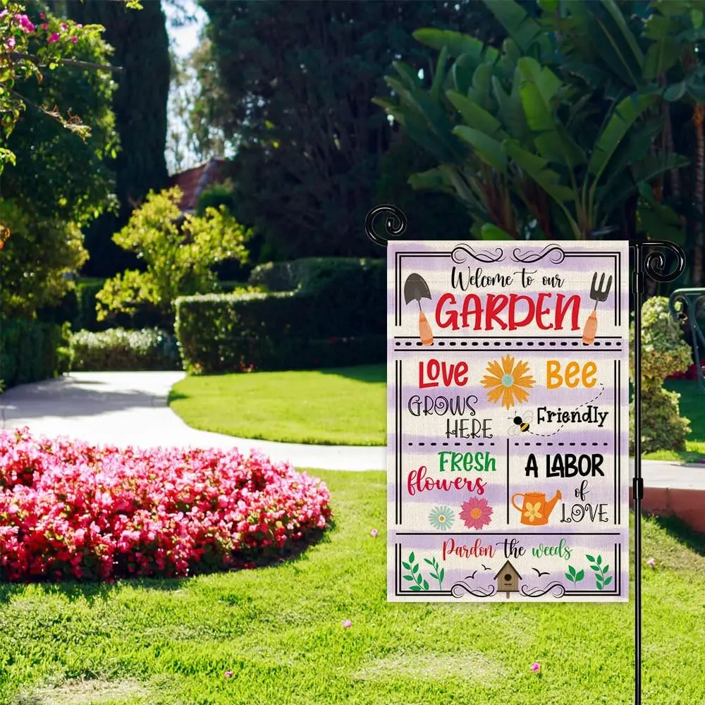 Welcome To Our Garden Flag, Pollinator Spring Welcome Flag for Outside, Bee Friendly Farmhouse Lawn Yard Banner, Gardening G AAS