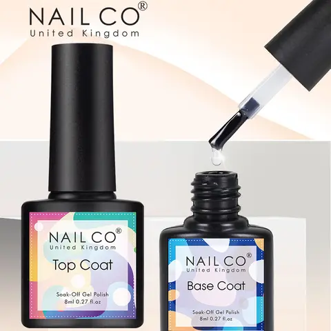 NAILCO 8ml 닦지 않는 탑베이스 코트 젤 폴란드어 네일 컬러 네일 아트 바니시 래커 글리터 손톱 용 UV 네일 장식