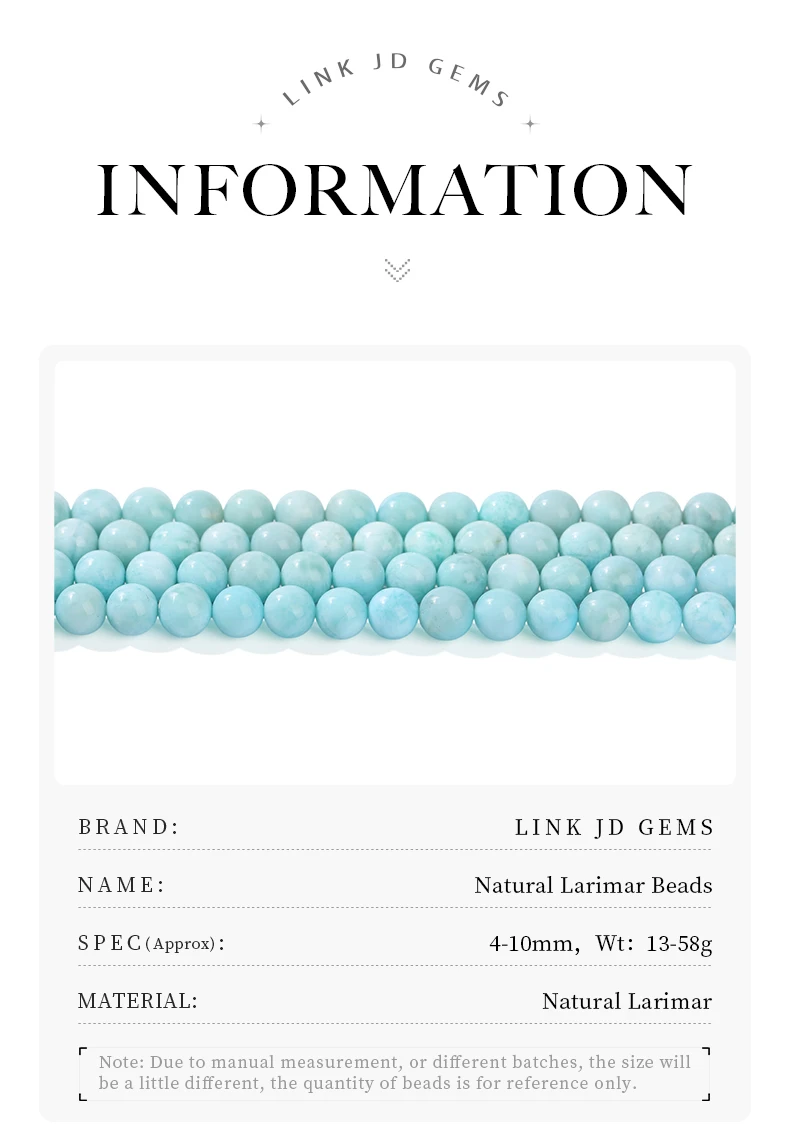 3A Natürliche Dominica-Larimar-Steinperle, glatt, rund, lose Distanzperle, Meeres-Edelstein für Schmuckherstellung, DIY-Armband-Zubehör – Detail 2