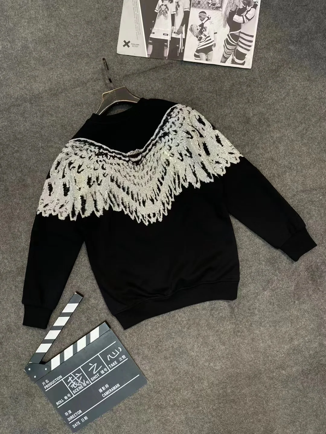 2025 Spring and Autumn New Loose Casual Fashion Trend Pullover Heavy Rhinestone Long Sleeve Crew Neck Sweatshirt for Men