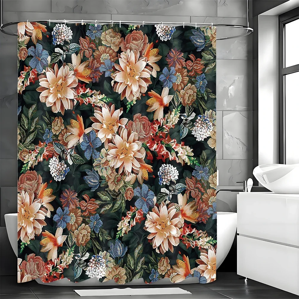 

Spring Flower Shower Curtain, Bathroom Decorative Shower Curtain, Waterproof Shower Curtain with Hooks