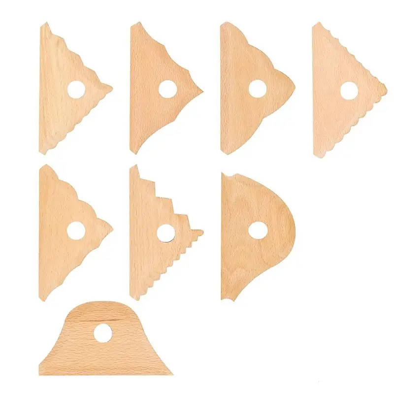8Pcs Pottery Trimming Tools Pottery Ribs Pottery Clay Foot Shaper Tools Beech Wood Pottery Profile Ribs Pottery Supplies-AT36