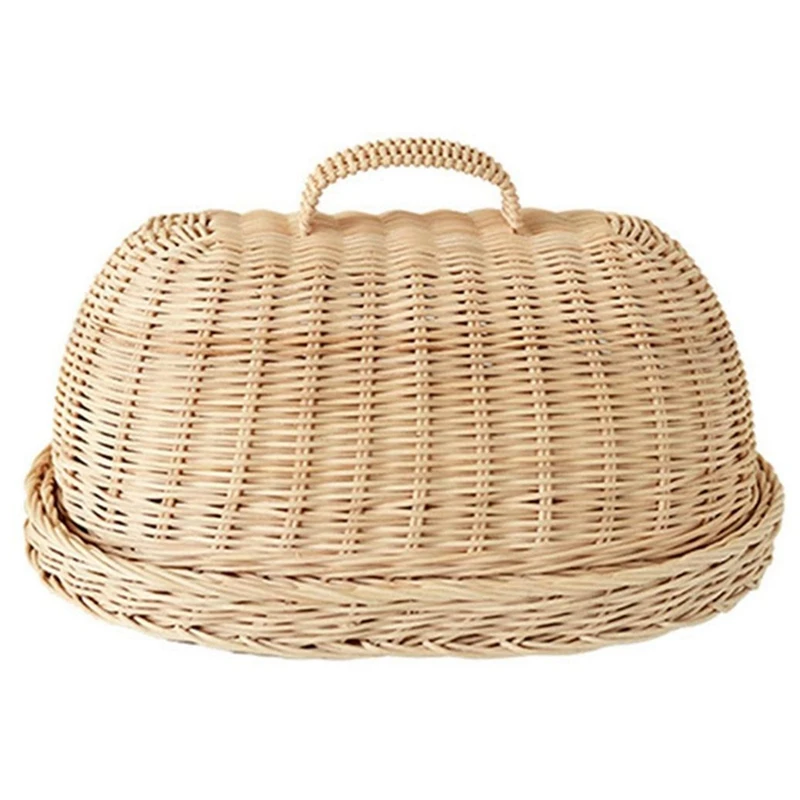 4X Rattan Storage Tray With Cover,Hand-Woven Wicker Baskets,Bread Fruit Food Breakfast Display Box,For Food, Fruit,Cake