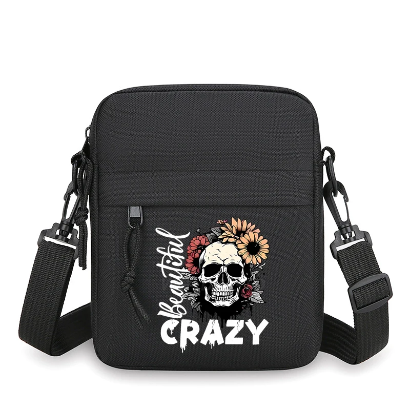 

Мужская ретро-сумка через плечо с дизайном «Безумный череп и подсолнух», повседневная сумка на молнии для мобильного телефона, модная сумка-мессенджер для ежедневного использования