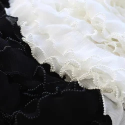 Embroidery White Black Flower Pearl Beads Lace Fabric Trim Ribbon DIY Sewing Ruffle Applique Craft