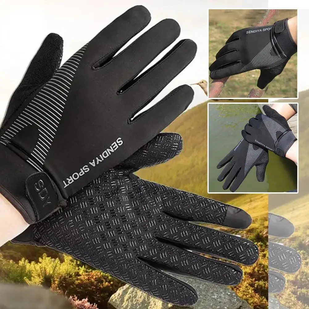 Four Seasons General Purpose Bicycle Touch Screen Non-slip Cycling Outdoor Gloves Full Shock-proof Gloves Finger Breathable E1G4