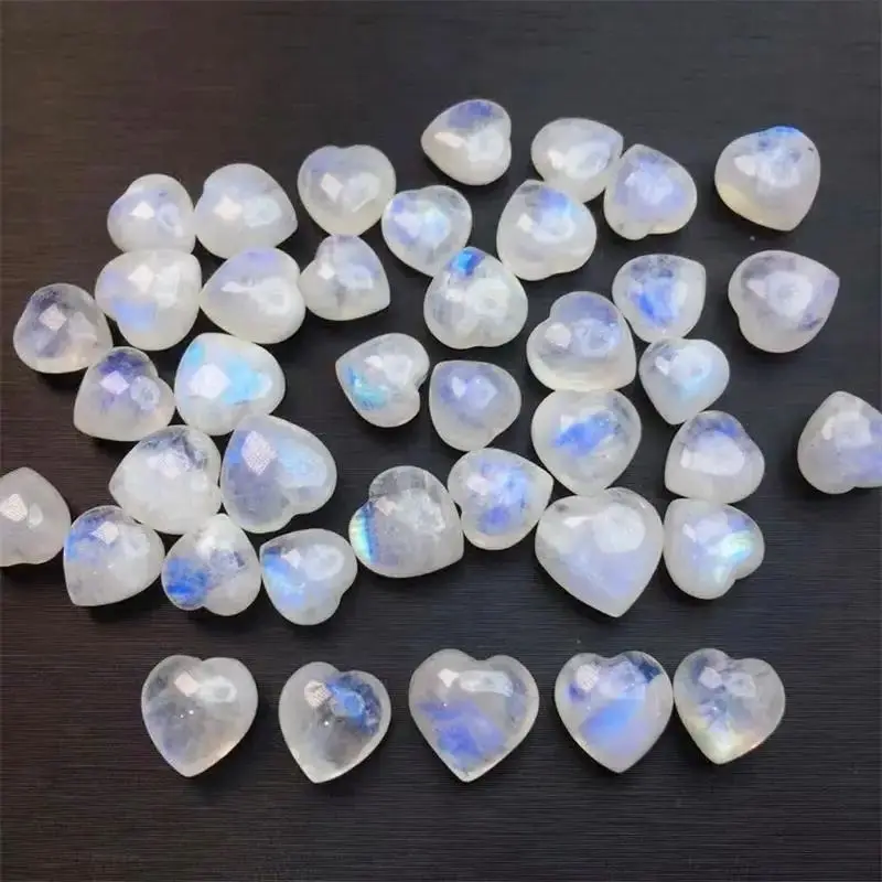 5PCS Natural Blue Moon Stone Heart Carving Pendant Healing Reiki With Hole Fashion Fengshui Jewelry Gemstone Gift 6-9MM