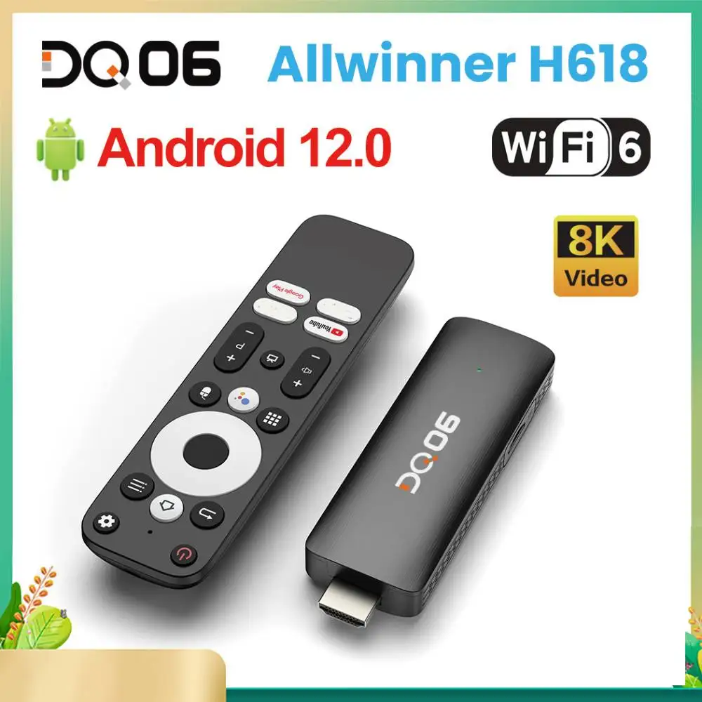 VONTAR Android 12 Allwinner DQ06 ATV Mini TV Stick رباعي النواة 8K فيديو 4K @ 60fps Wifi6 BT5.0 Build in BT Voice Android 12.0 TV BOX