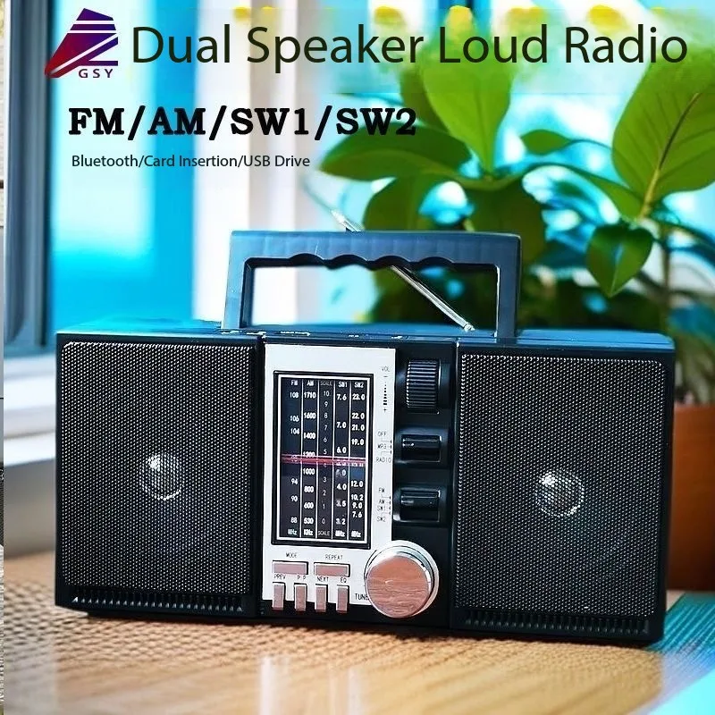 

Портативный ретро-двойной звуковой радиоприемник Бумбокс, беспроводной Bluetooth FM/AM/SW, многодиапазонное стерео радио, поддержка USB TF-карты для пожилых людей