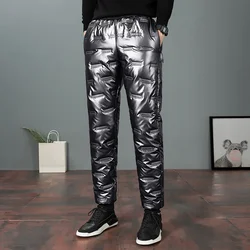 2024 New Men Winter Down Pants Thick Warm Sweatpants Mens Casual Shiny Trousers Outdoor Windproof Waterproof Cotton Male Pants