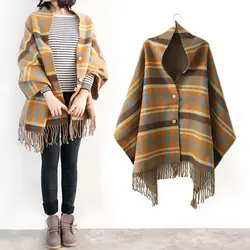 Cloak Shawl Imitation Cashmere Poncho Cape Spring Autumn Knitted Shawl with Button Scarf Multifunctional Women Capes Khaki