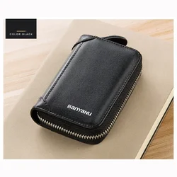 30 Card Slots ID Bank Credit Card Holder Zipper Wallet Women and Men Cards Cases Genuine Leather RFID Card Bag and Wrist strap