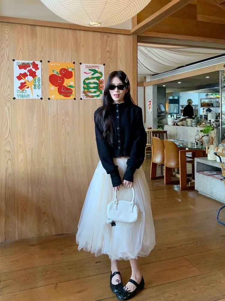 

Балетная юбка Heavy Work Me, пышная юбка со средней талией, юбка-миди, корейская версия, юбка трапециевидной формы на дышащей подкладке