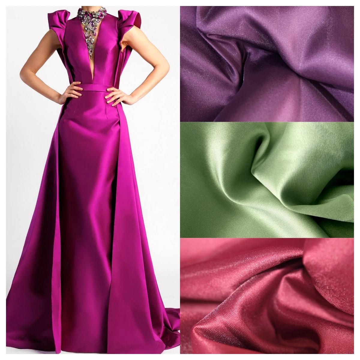 

Fashion Mikado Satin Fabric Glossy Touch Vibrant Color Palette Structured Drape Wrinkle Resistant Material Evening Dress Wedding