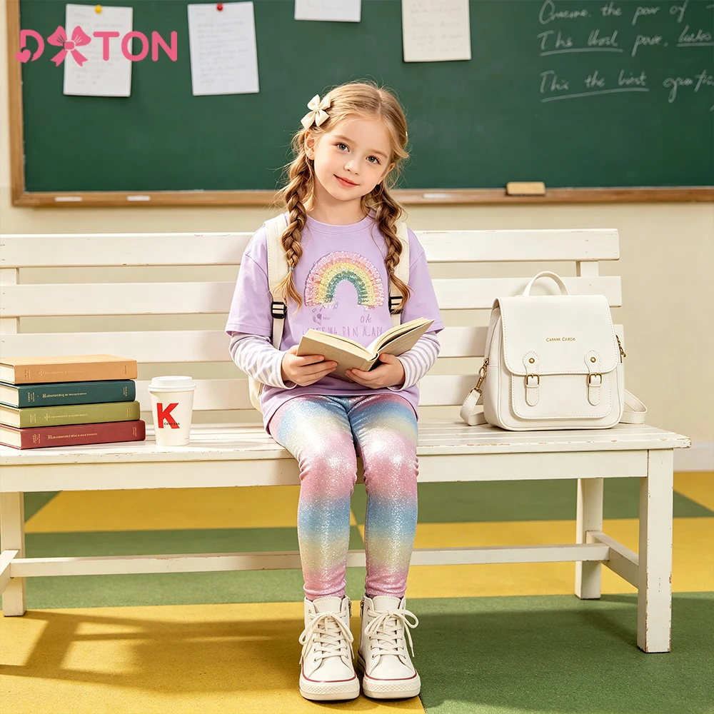 DXTON Kinder-Hosen für Mädchen, lange Leggings, Polyester, Farbverlauf, schillernde Bleistifthosen für Kleinkinder, Sommer-Freizeithosen für Babys und Mädchen