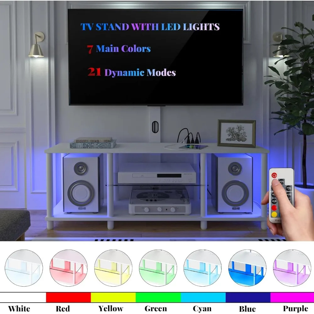 Led Coffee Table for Living Room, Living Room Table Rectangular Center Table, Modern High Glossy Wooden Coffee Tables with 16 Co