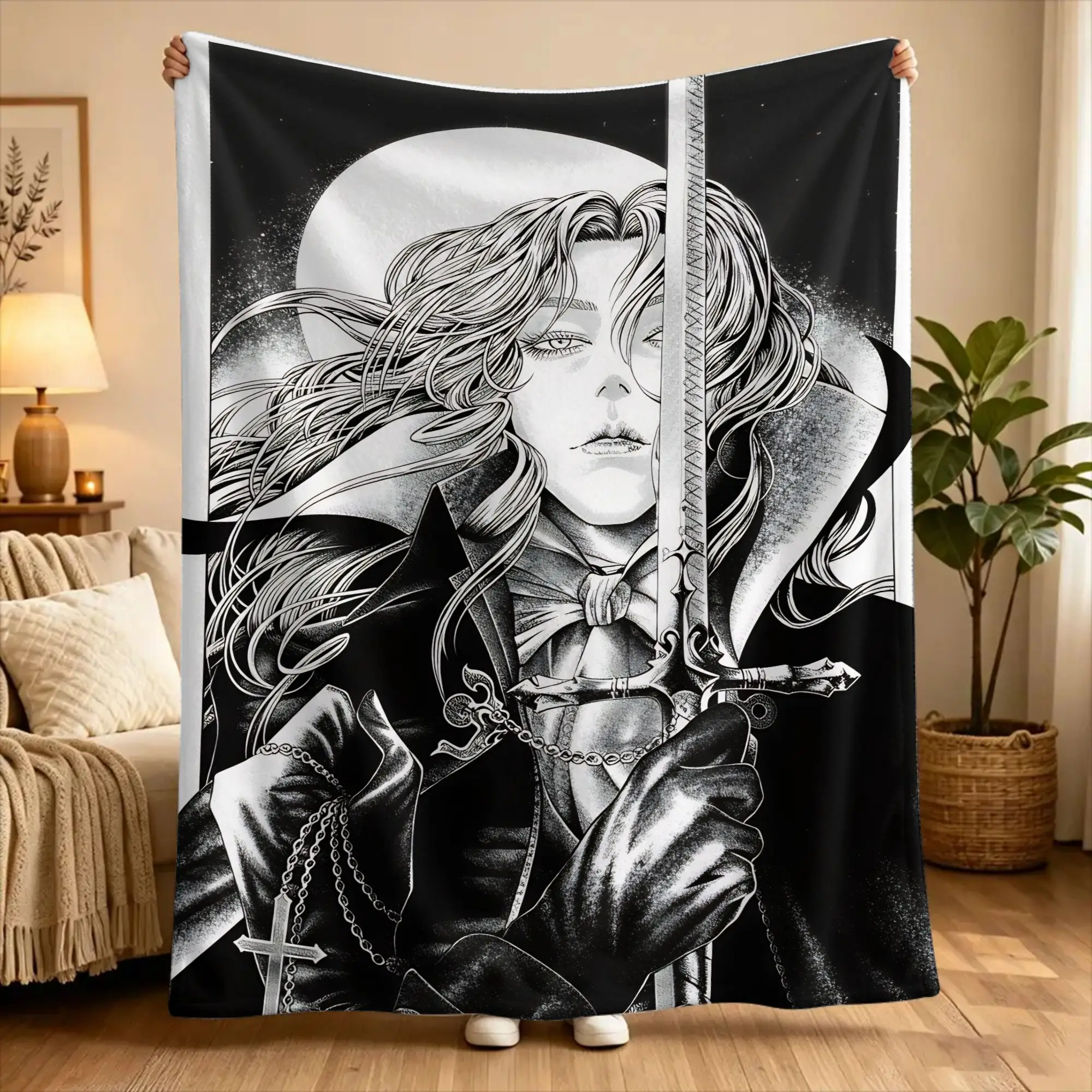 C-Castlevania Alucard Warm Blanket  Picnic Plush Throw Blanket Print Outdoor Flannel Bedspread Sofa Bed Cover