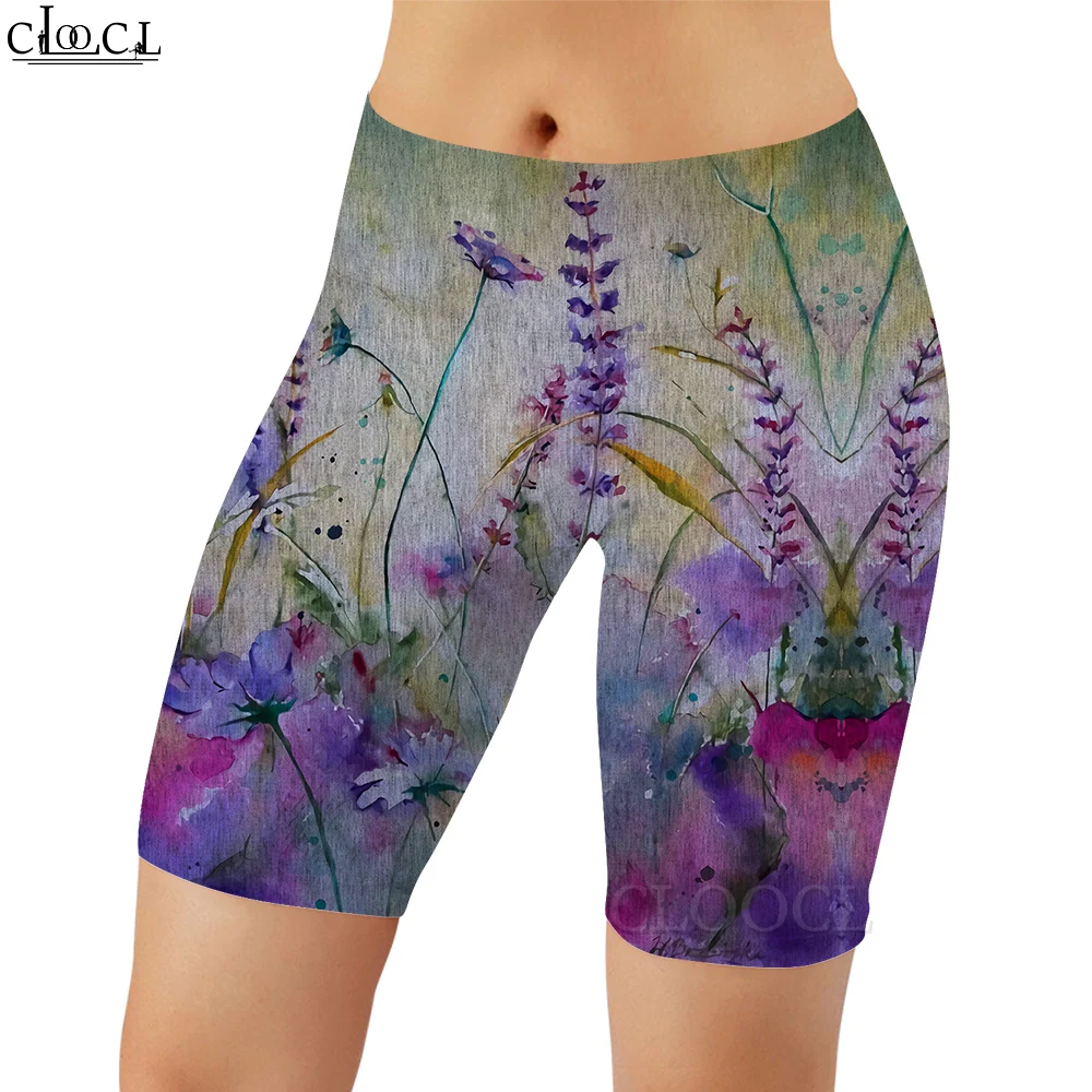 CLOOCL Women Legging Purple Lavender 3D Pattern Printed Shorts for Female Sexy Sweatpants High Waist Leggings Vintage Style