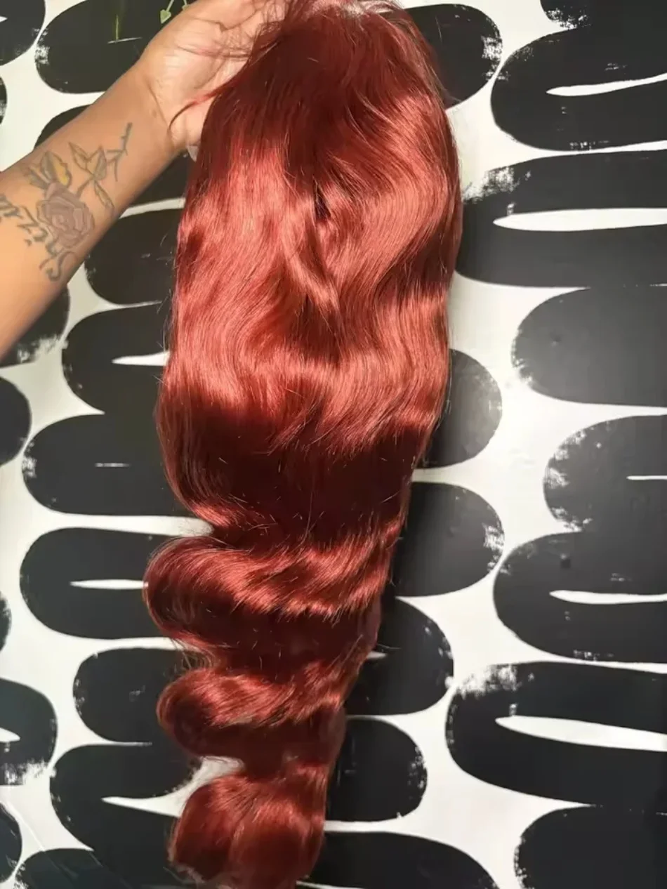 Colored Reddish Brown Body Wave Human Hair Wig 13x6 360 Lace Front Lace Frontal Wig With Baby Hair Pre Plucked 24 30 Inch 180% D
