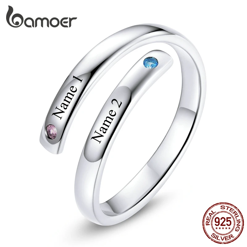 bamoer 925 Sterling Silver Letters Custom Made Open Ring Charm Custom Made Gift for Women Jewelry DIY Making 14 Characters Only