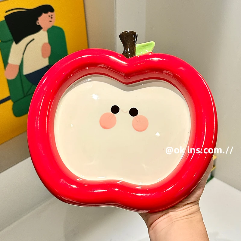 Cute Apple Plate Creative Versatile Color Contrasting Ceramic Dish Home Breakfast Bread Plates Korean Fruit Dessert Tableware