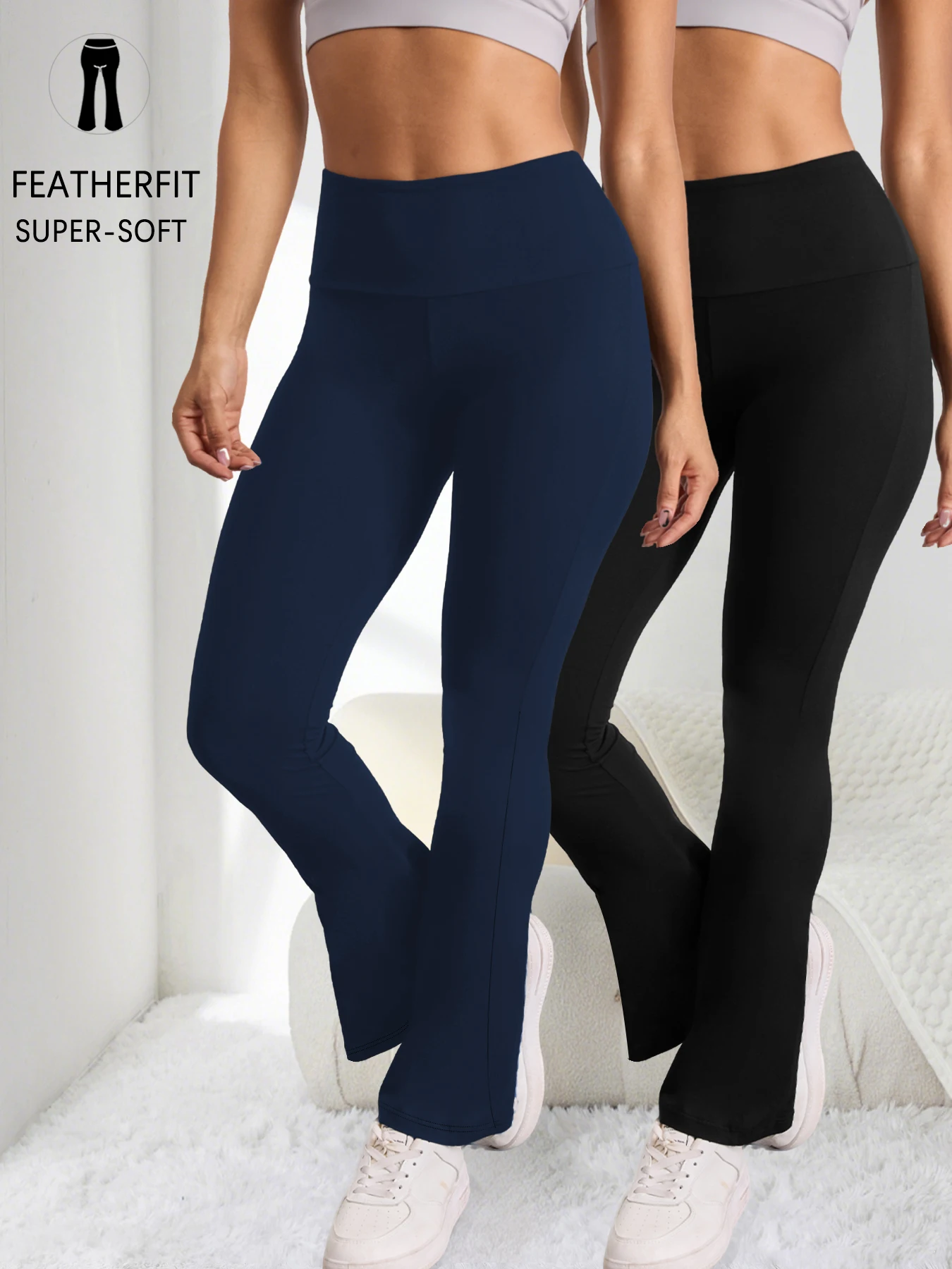 Confezione da 2 pantaloni svasati super morbidi da donna a vita alta con controllo della pancia, leggings da yoga, pantaloni a zampa d'elefante