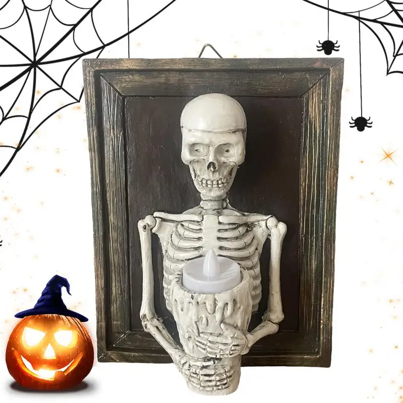 Halloween Skull LED Candle 2024 Resin Gothic Skeleton Flameless Candle Holder Haunted House Battery Candle Light For Fireplace