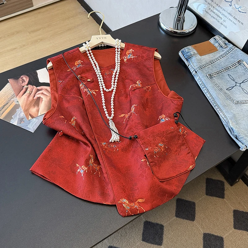 

Новый китайский комплект из двух предметов: женский топ-жилет с круглым вырезом и брюки, большие размеры, весна-осень, удобная дышащая повседневная одежда