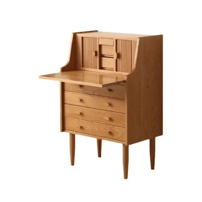 

Nordic medieval roller shutter dresser storage cabinet, all solid wood small apartment simple makeup table