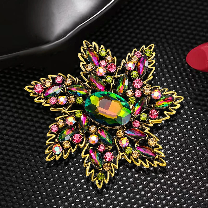 

Cross border fashion colored diamond inlaid plant flower brooch with a high-end feel and high-end crystal flower chest flower