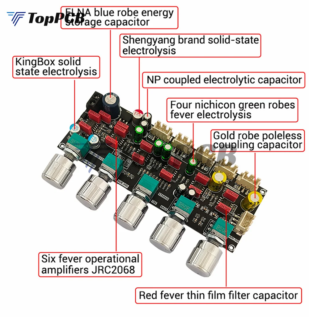 JRC2068 HiFi Preamplifier Board Stereo Treble Bass Frequency Volume Control DC 12-30V XH-2.54mm Input for Speaker Subwoofer