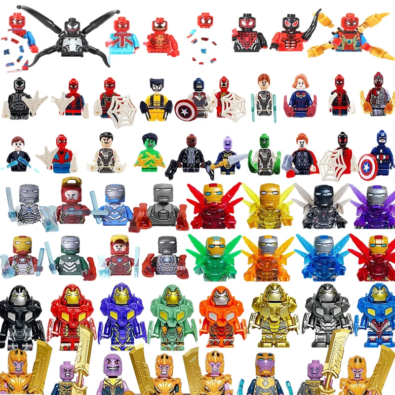 8-30 pieces of Marvel superhero Spider Man, Iron Man, Thanos mini assembled building blocks, DIY toys, children's birthday gifts