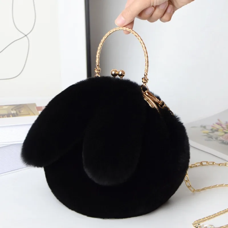 Cute Plush Rabbit Crossbody Bags for Women Korean Version Cute Purses and Handbags Girls New Rabbit Ear Shoulder Messenger Bag