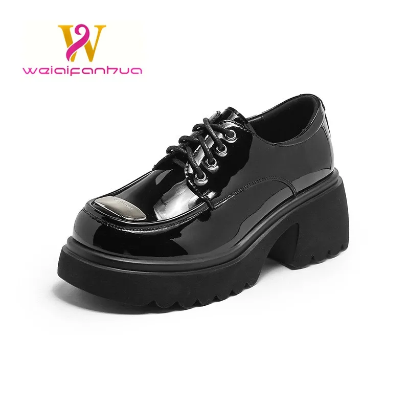 

Loafers Women's 2023 New Platform Leather Fashion Small Leather Shoes British Style Block Heeled Women's Shoes Black Heels