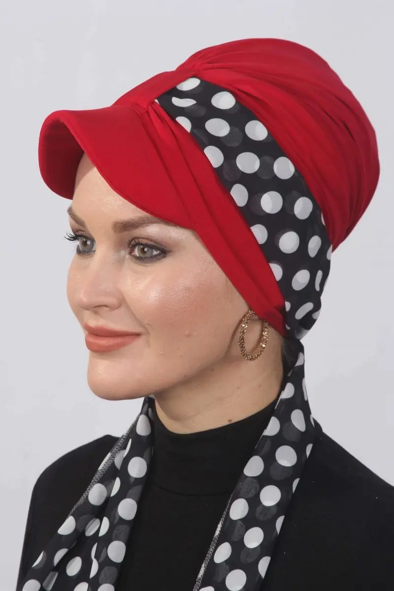 

Polka Dotted Scarf Hat Bone Red