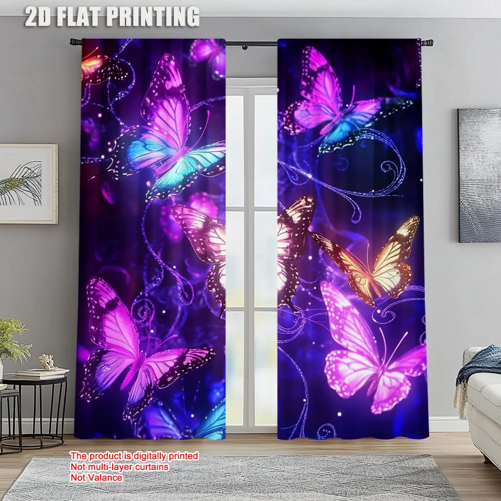 

2pc, Scene Curtain Butterfly Versatile 100% Polyester,Without Electricity Festive Backdrops Suitable for Holiday Home Decor &