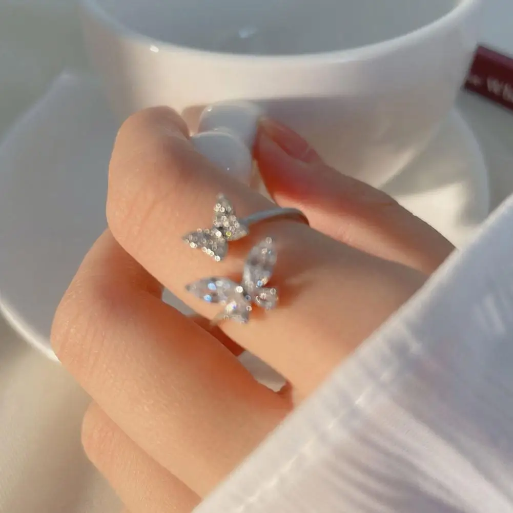 Butterfly Opening Rings For Women Butterfly Minimalist Adjustable Silver Zircon Butterfly Rings Luxury Style Jewelry Gift