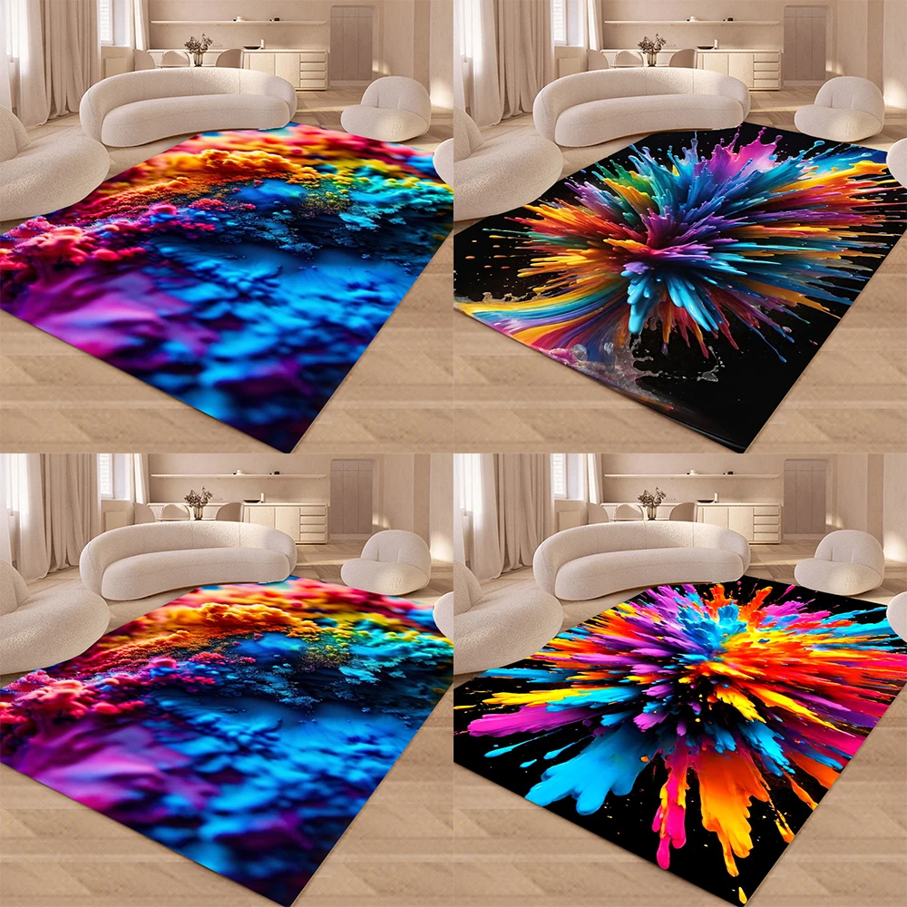 Artistic Color Explosion Area Rug with Paint Splash Patterns Living Room Bedroom Art Lovers Decor Carpet Home Decoration Mat
