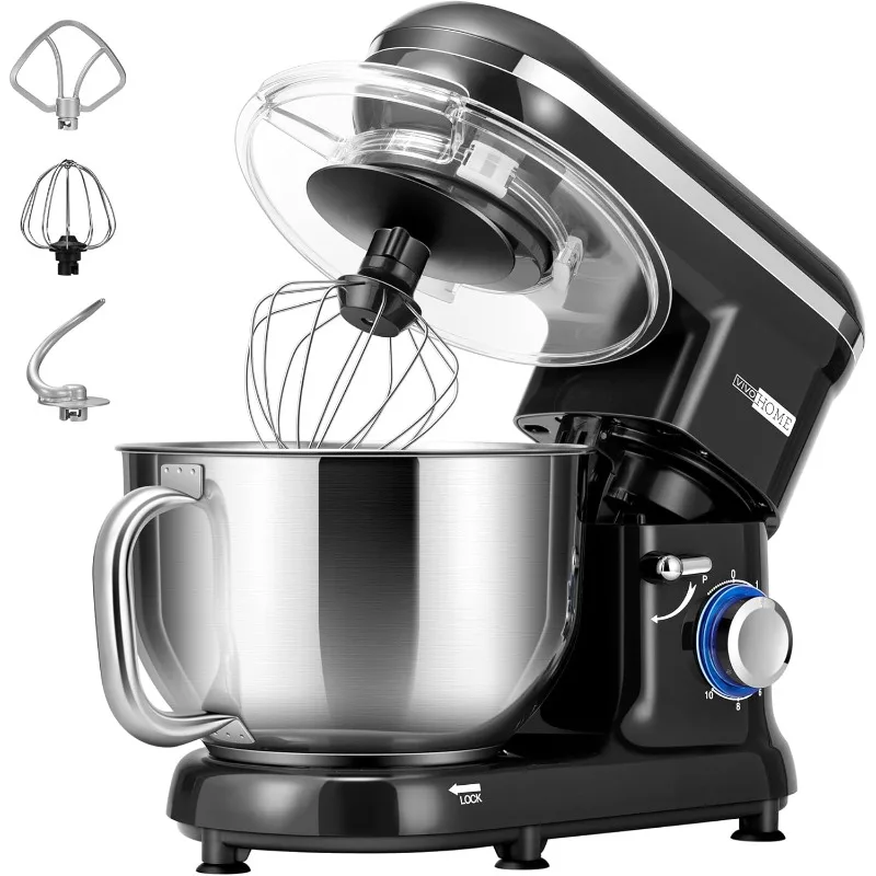 VIVOHOME Stand Mixer, 660W 10 Speed 6 Quart Tilt-Head Electric Food Mixer with Beater,Dough Hook,Wire Whip & Egg Separator,Black