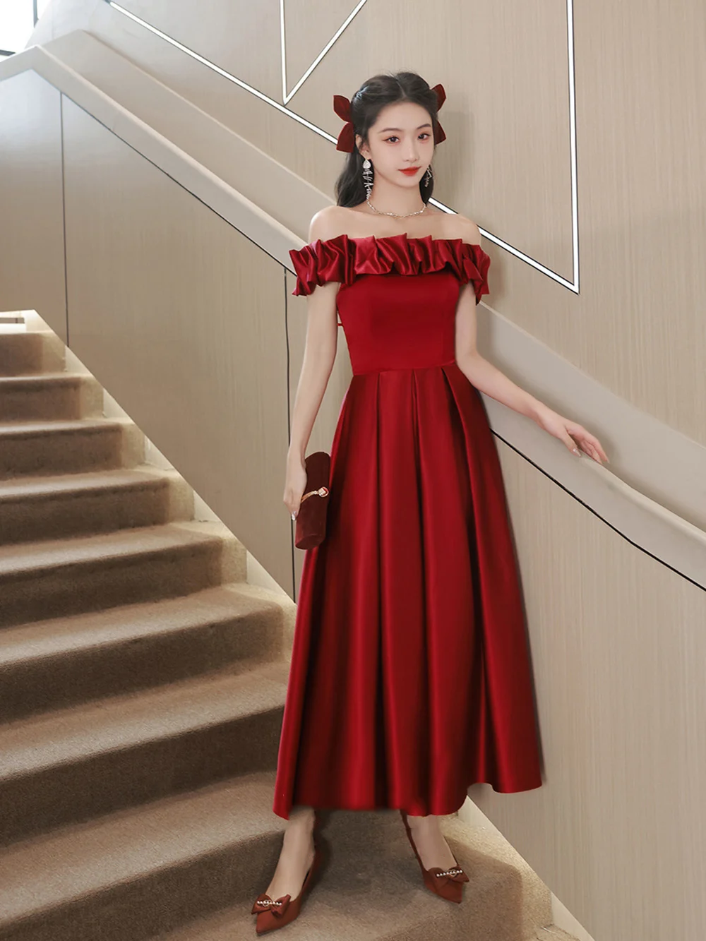 Vinho tinto vestidos de noite femininos elegante 2025 novo fora do ombro vestido de baile quinceanera vestidos formatura festa feminina vestodo