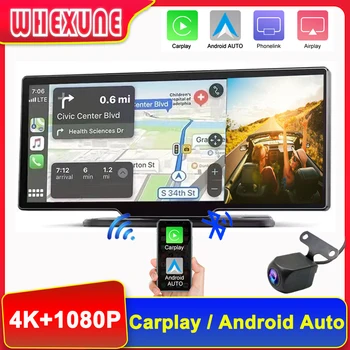 4K Car Rearview Mirror Video Recording Carplay & Android Auto Wireless Connection GPS Navigation WIFI Dash Camera AUX Dashboard DVR