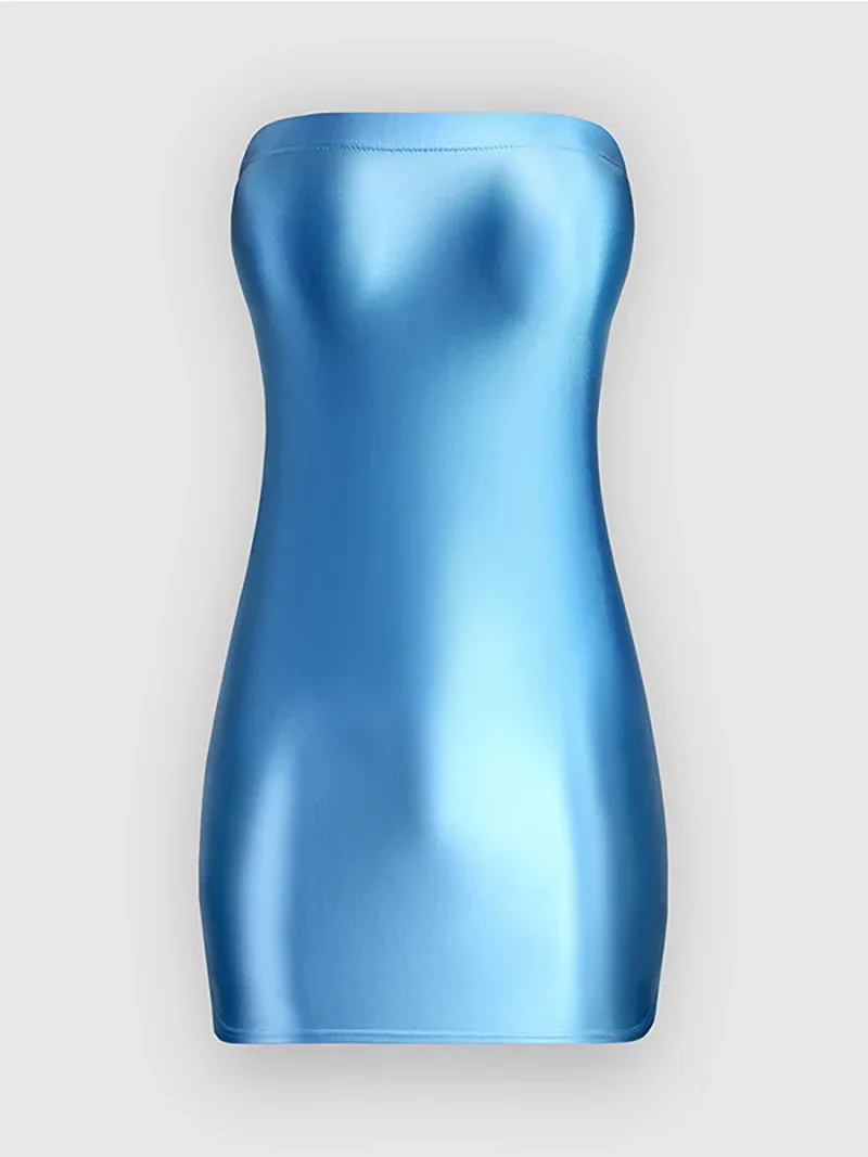 Bodybuilding Yoga lucido sexy vestito che abbraccia l'anca elastico setoso stretto senza spalline gonna corta sala da ballo danza competizione delle donne