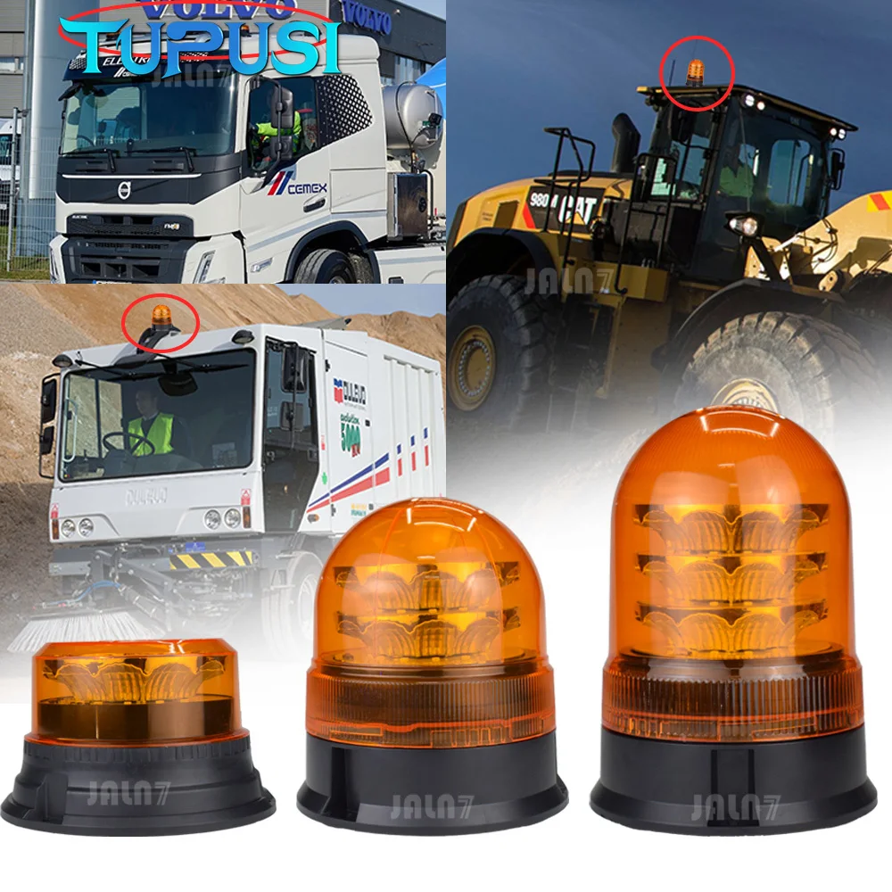 

12 & 24V Magnetic Beacon LED Amber Flashing Light Emergency Warning for Vehicles Trucks Excavators Tractor Postal Car School Bus