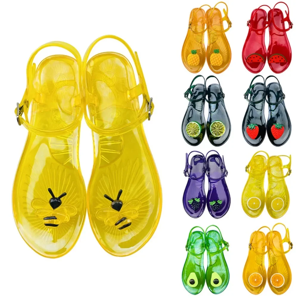 

European and American New Ins Fruit Jelly Sandals for Women's Versatile Off Slip Soft Bottom PVC Beach Vacation Sandals 36-42